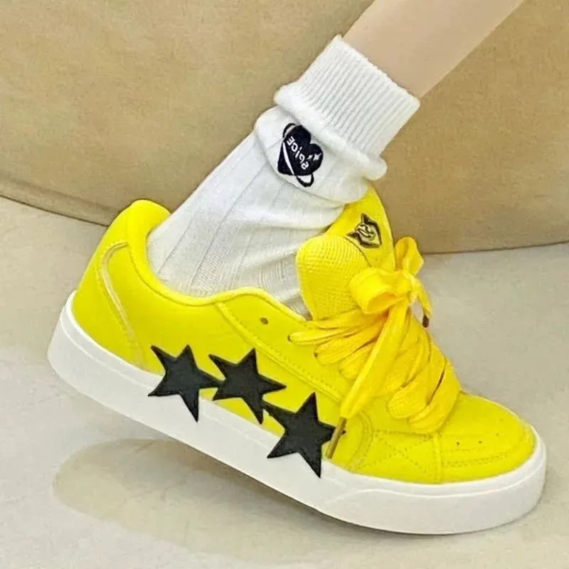 LIANGHUO Slip Resistant Cushioning Wear Resistant Low Top Skateboard Shoes Women's Electric Mother Yellow-4