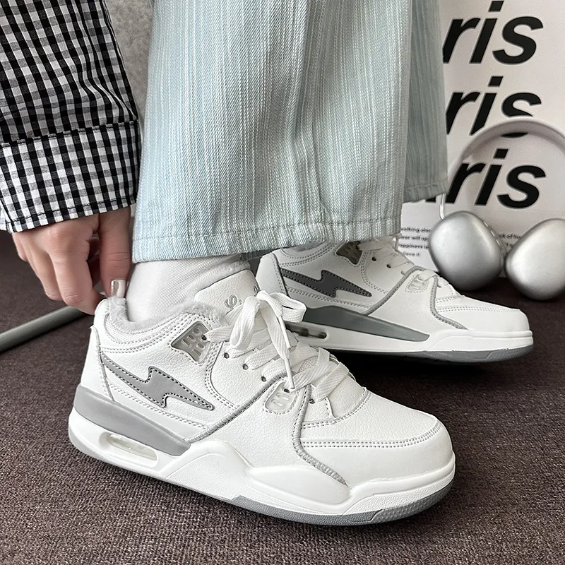 LIANGHUO Warm Slip-Resistant Cushioning Impact Resistance Low-Top Skateboard Shoes Unisex White Gray-4