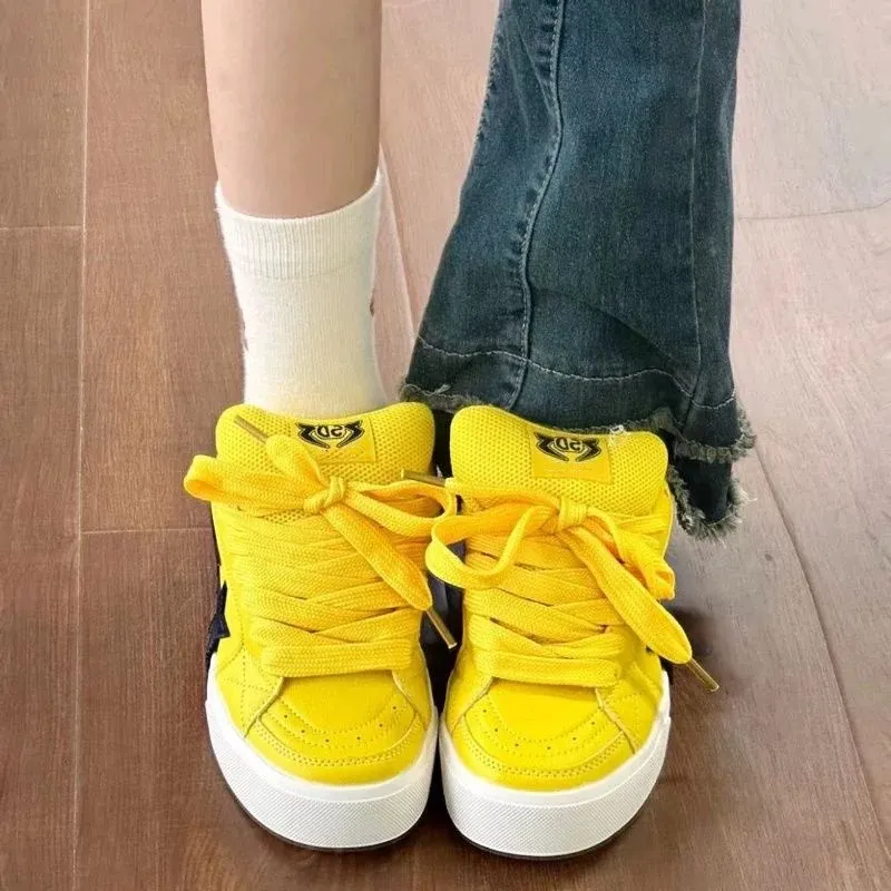 LIANGHUO Slip Resistant Cushioning Wear Resistant Low Top Skateboard Shoes Women's Electric Mother Yellow-3