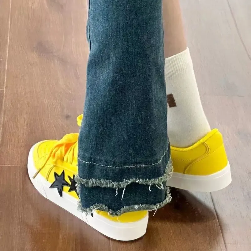 LIANGHUO Slip Resistant Cushioning Wear Resistant Low Top Skateboard Shoes Women's Electric Mother Yellow-1