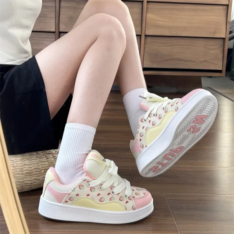 LIANGHUO Slip Resistant Low Top Skateboard Shoes Women's Strawberry Pink-2