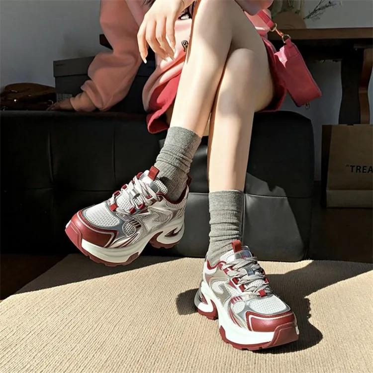 LIANGHUO Cushioning, Slip Resistant, Abrasion Resistant, Breathable, Impact Resistant Low Top Chunky Sneakers Women's-1