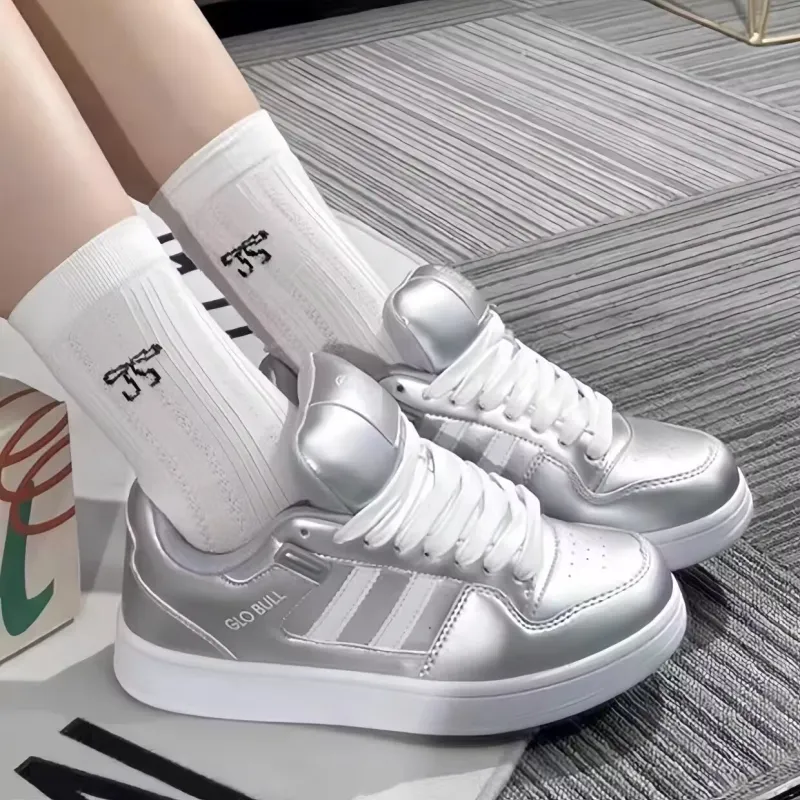 LIANGHUO Slip Resistant Cushioning Impact Resistance Wear Resistant Low Top Skateboard Shoes Women's Silver-3