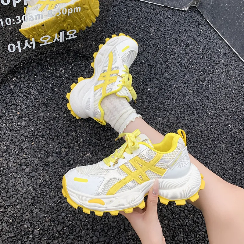 LIANGHUO Cushioning, Slip Resistant, Impact Resistant, Lightweight Low Top Chunky Sneakers Women's-9