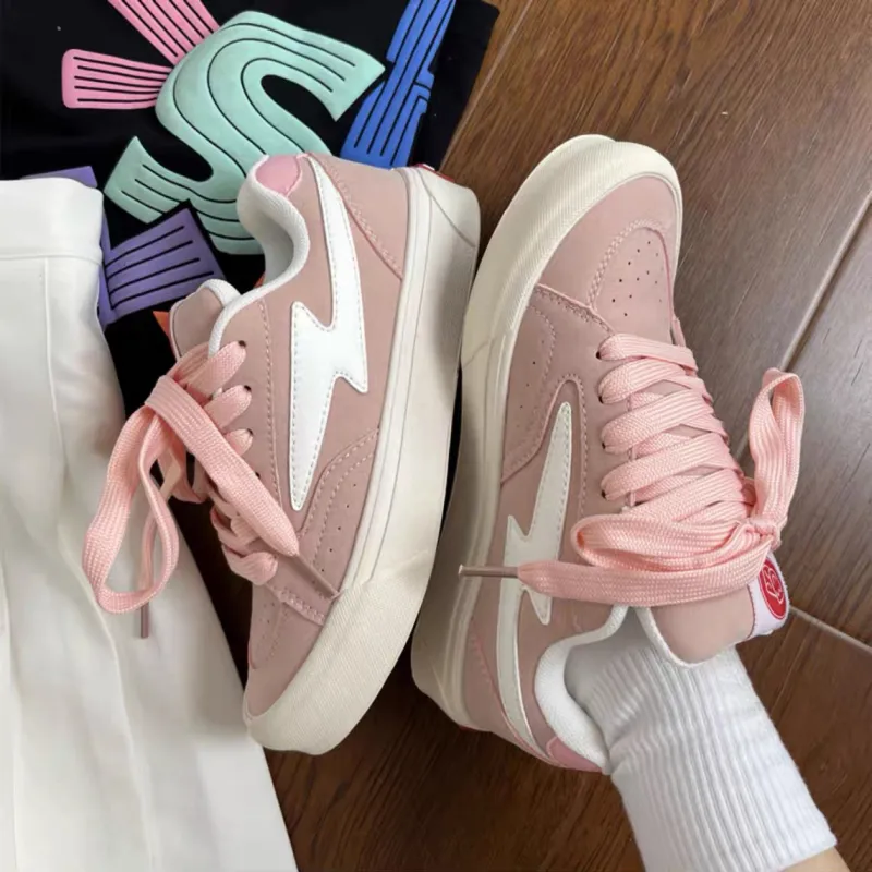 LIANGHUO Slip Resistant Cushioning Abrasion Resistant Low Top Skateboard Shoes Women's Cherry Blossom Pink Box Included-3