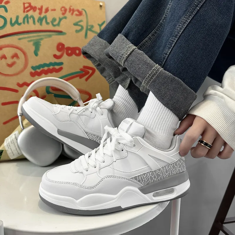 LIANGHUO Slip-Resistant Cushioning Lightweight Height Increasing Low-Top Skateboard Shoes Unisex White Black Blue-14