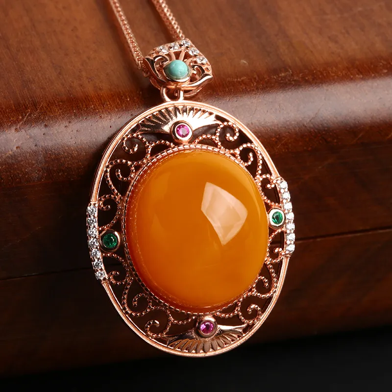 POSILAN Amber Beeswax Premium Jade Pendant Necklace Women's-2
