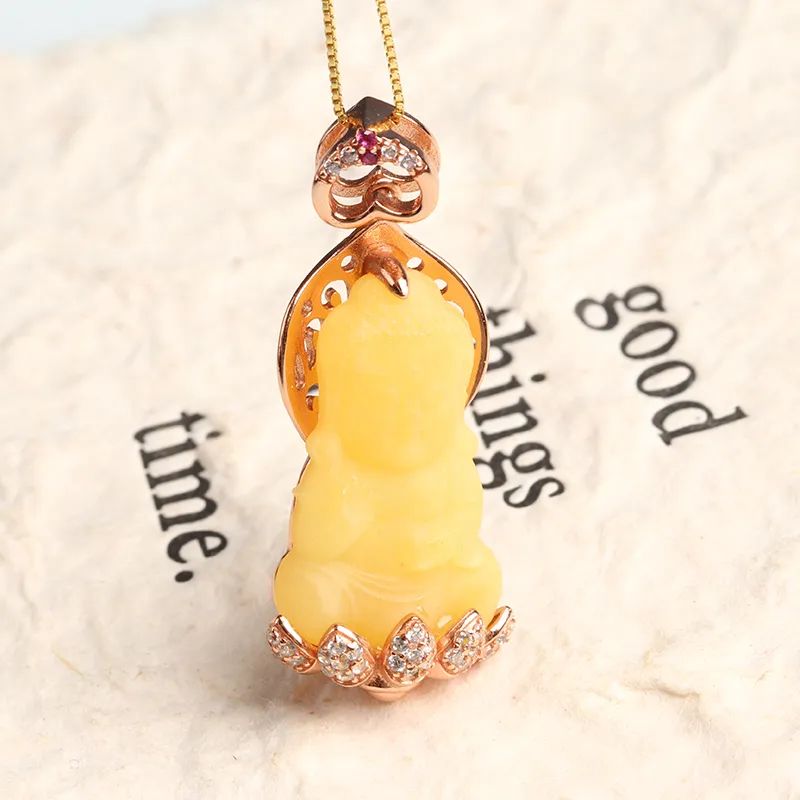 POSILAN Amber Beeswax Necklaces Women's-2
