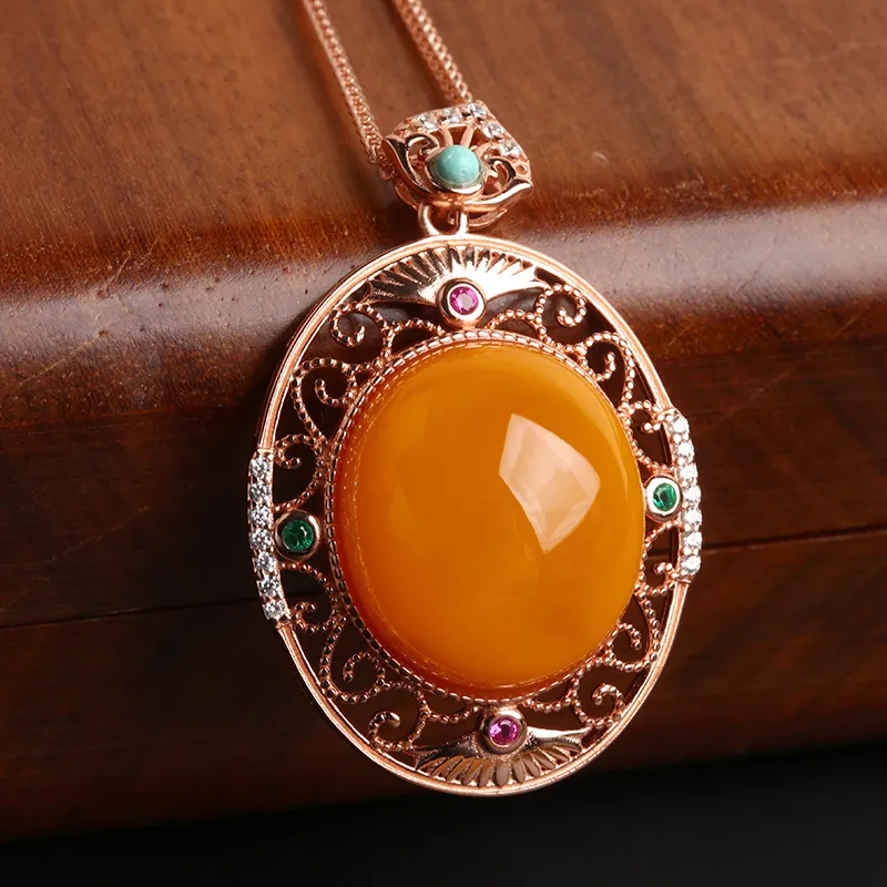POSILAN Amber Beeswax Premium Jade Pendant Necklace Women's-3