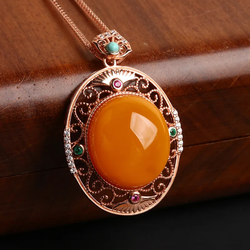 POSILAN Amber Beeswax Premium Jade Pendant Necklace Women's-1