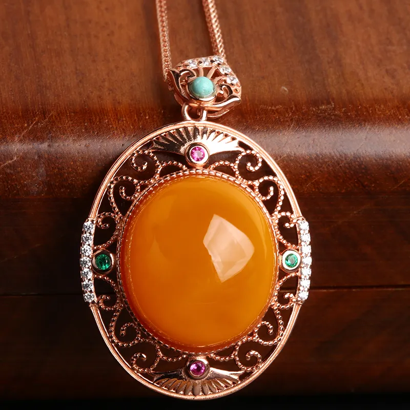 POSILAN Amber Beeswax Premium Jade Pendant Necklace Women's-4