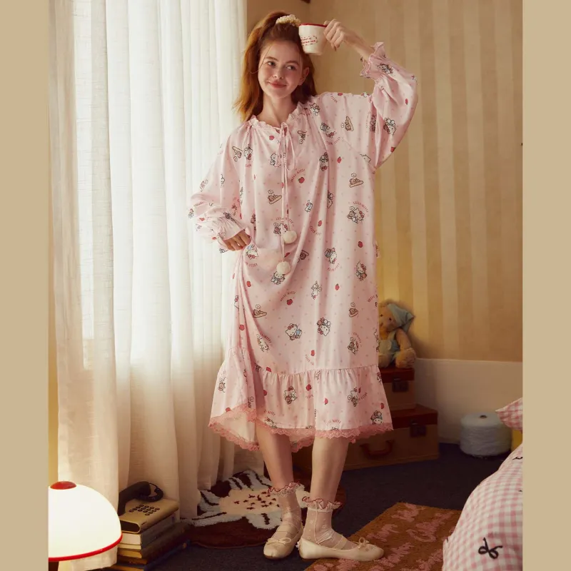 GUKOO x Hello Kitty/, Sanrio Series Nightgown Women's Pastel Pink-2