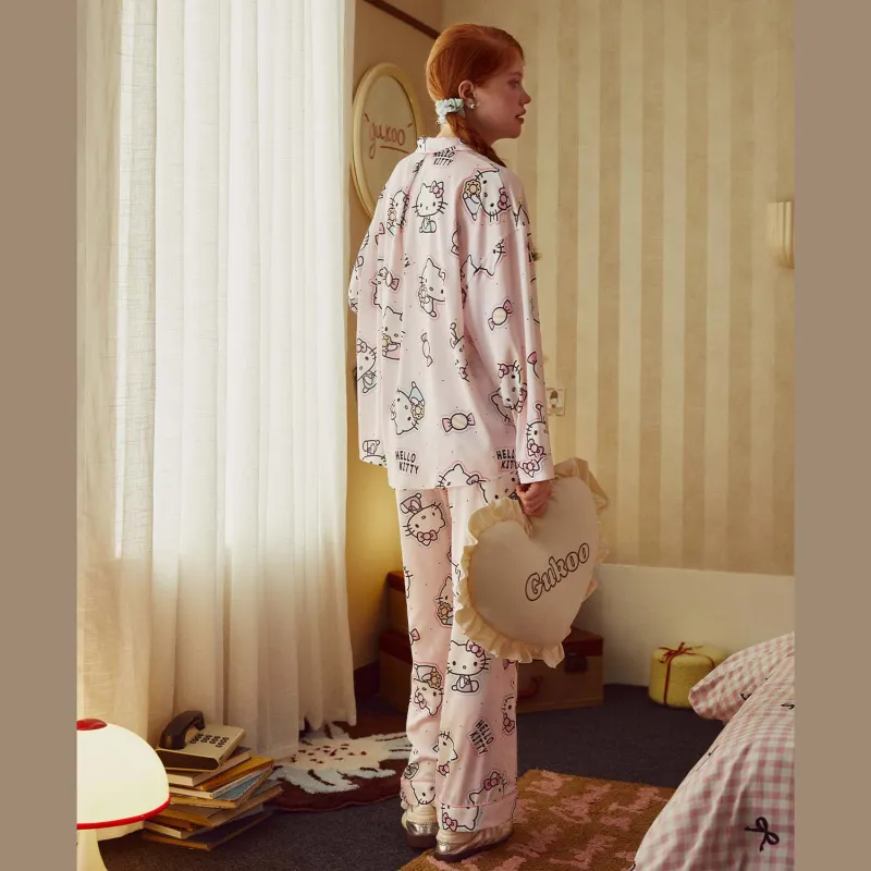 GUKOO x Sanrio Hello Kitty Pajama Set Women's Pastel Pink-4