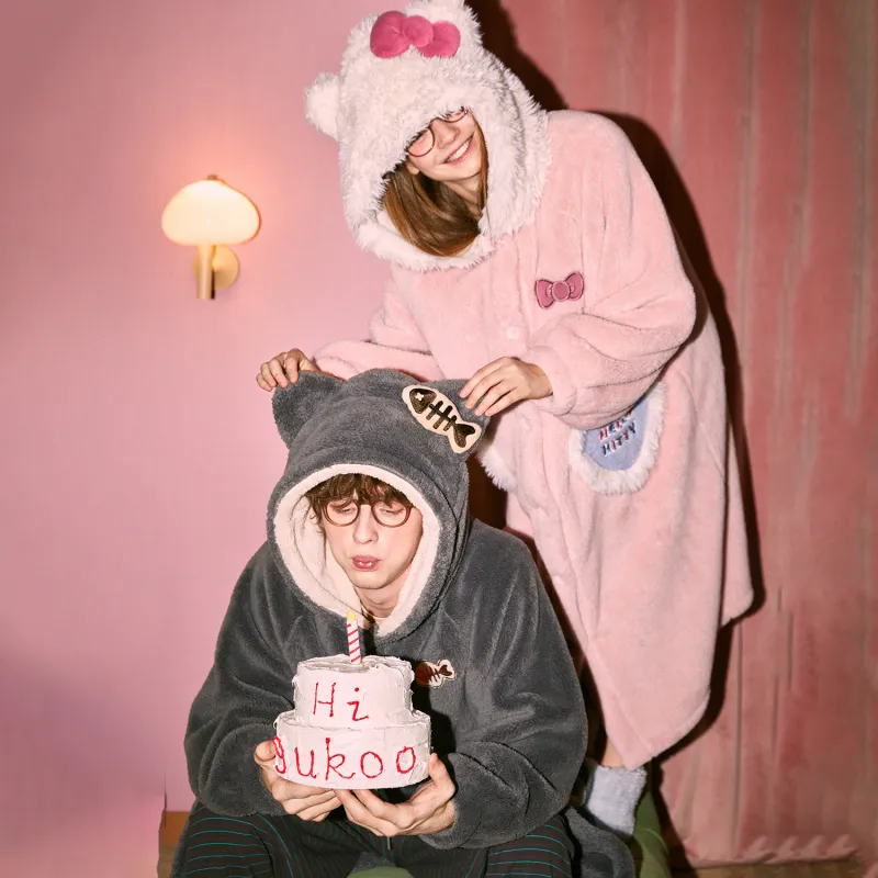 GUKOO x Sanrio Hello Kitty Pajama Robe Men's Mist Gray-2