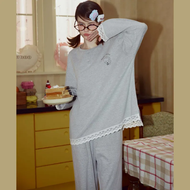 GUKOO x Hello Kitty Pajama Set Women's Silver Gray-3