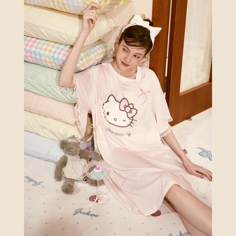 GUKOO x Hello Kitty Sanrio Series Nightgown Women's Ballet Pink-4