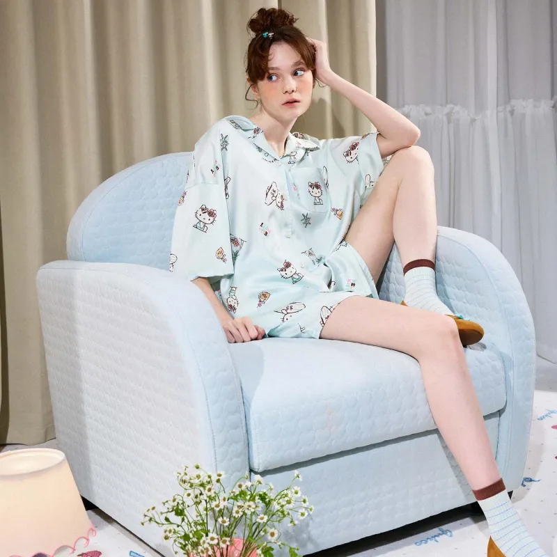 GUKOO x Hello Kitty Sanrio Series Pajama Set Women's Gummy Green-4