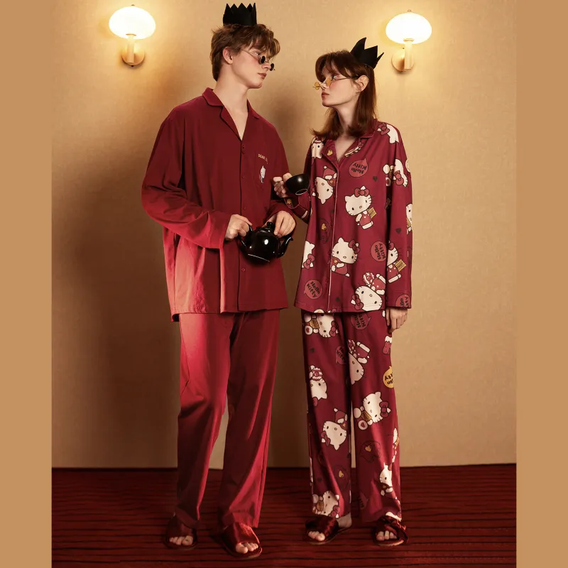 GUKOO x Hello Kitty Pajama Set Women's Includes Gift Box Sets Good Persimmon Red-3