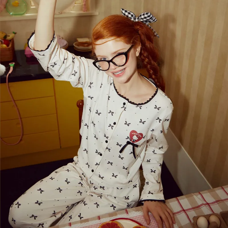 GUKOO x Hello Kitty Sanrio Series Pajama Set Women's Smoke White-3