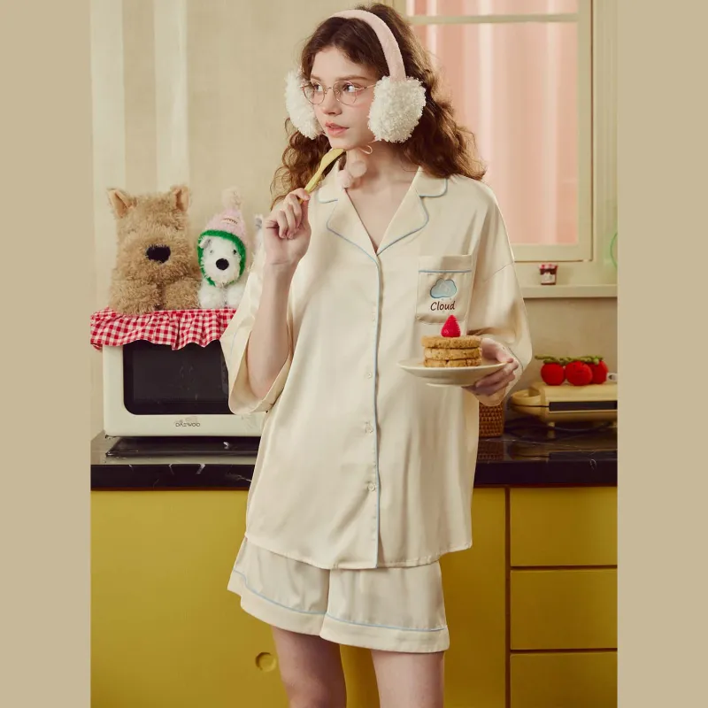 GUKOO Pajama Set Women's Light Cream Apricot-4