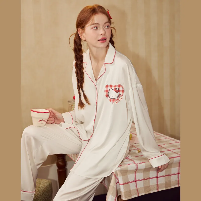 GUKOO x Sanrio Hello Kitty Pajama Set Women's Tallow White-3