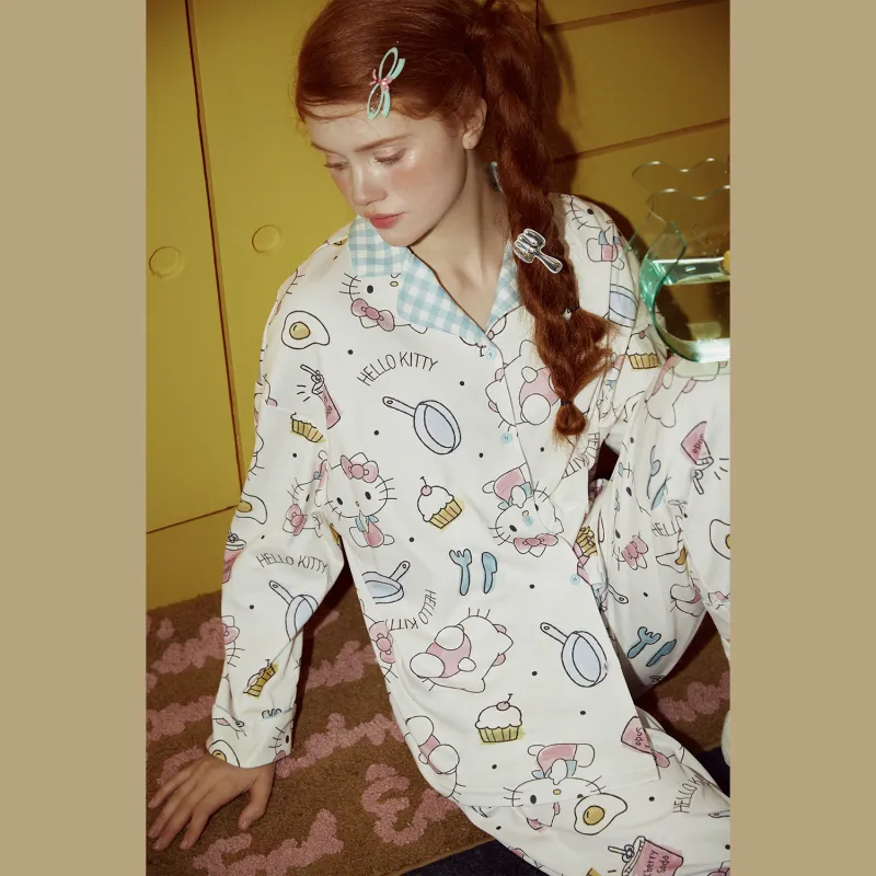 GUKOO x Hello Kitty Pajama Set Women's Fish Belly White-4