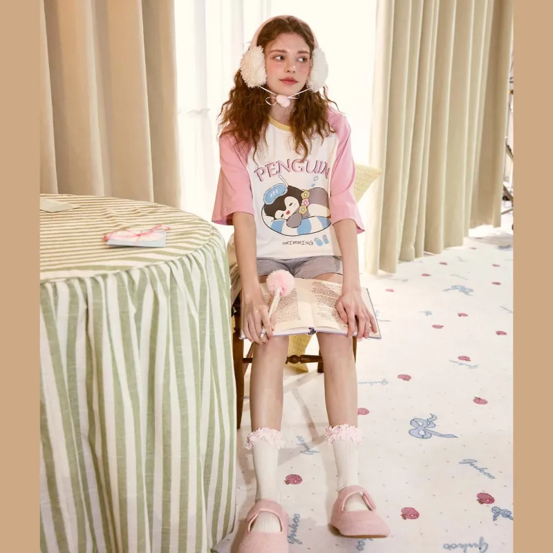 GUKOO Pajama Set Women's Cotton White-3