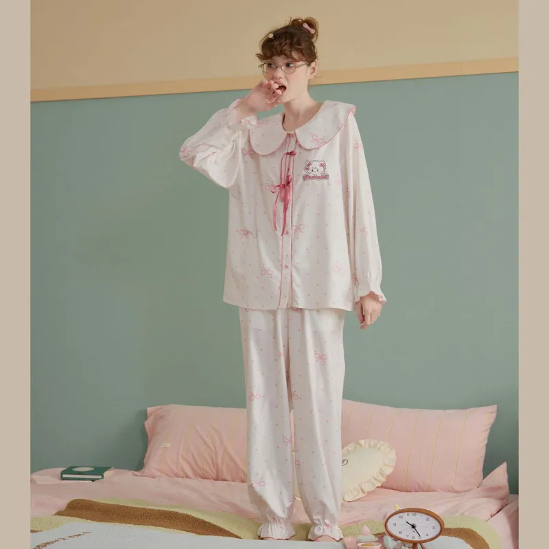 GUKOO Pajama Set Women's Pink White-5