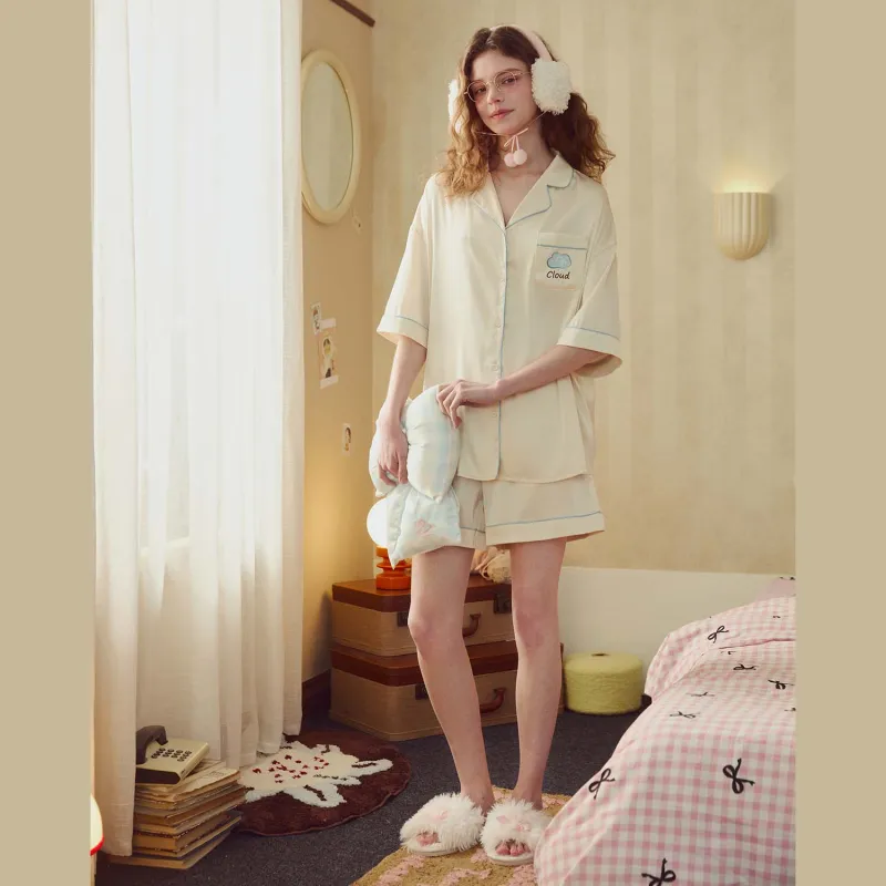 GUKOO Pajama Set Women's Light Cream Apricot-2