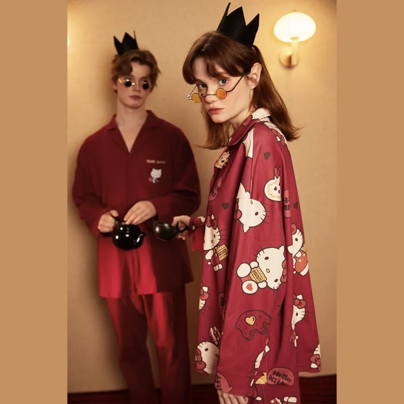GUKOO x Hello Kitty Pajama Set Women's Includes Gift Box Sets Good Persimmon Red-1