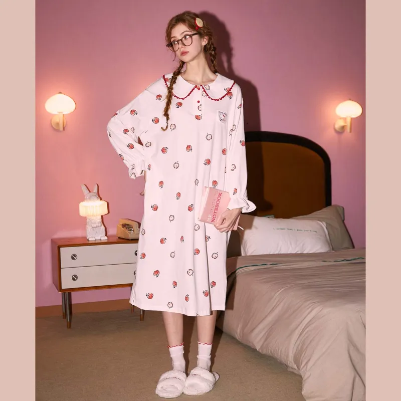 GUKOO x Hello Kitty Sanrio Series Nightgown Women's Jade White-5