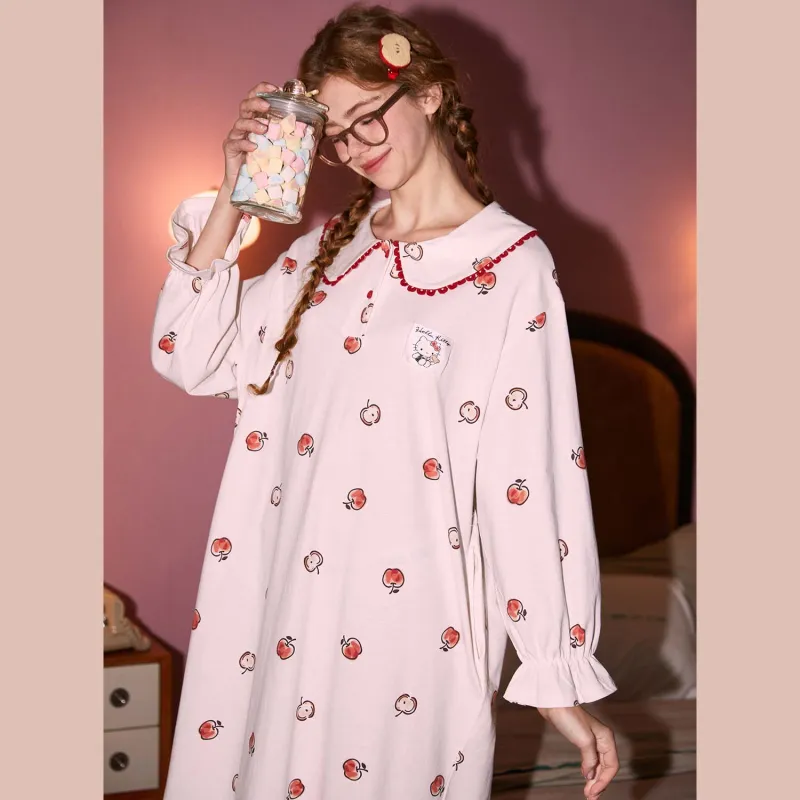 GUKOO x Hello Kitty Sanrio Series Nightgown Women's Jade White-4