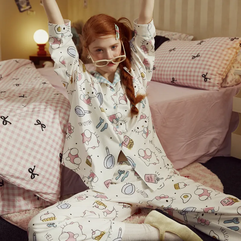 GUKOO x Hello Kitty Pajama Set Women's Fish Belly White-1