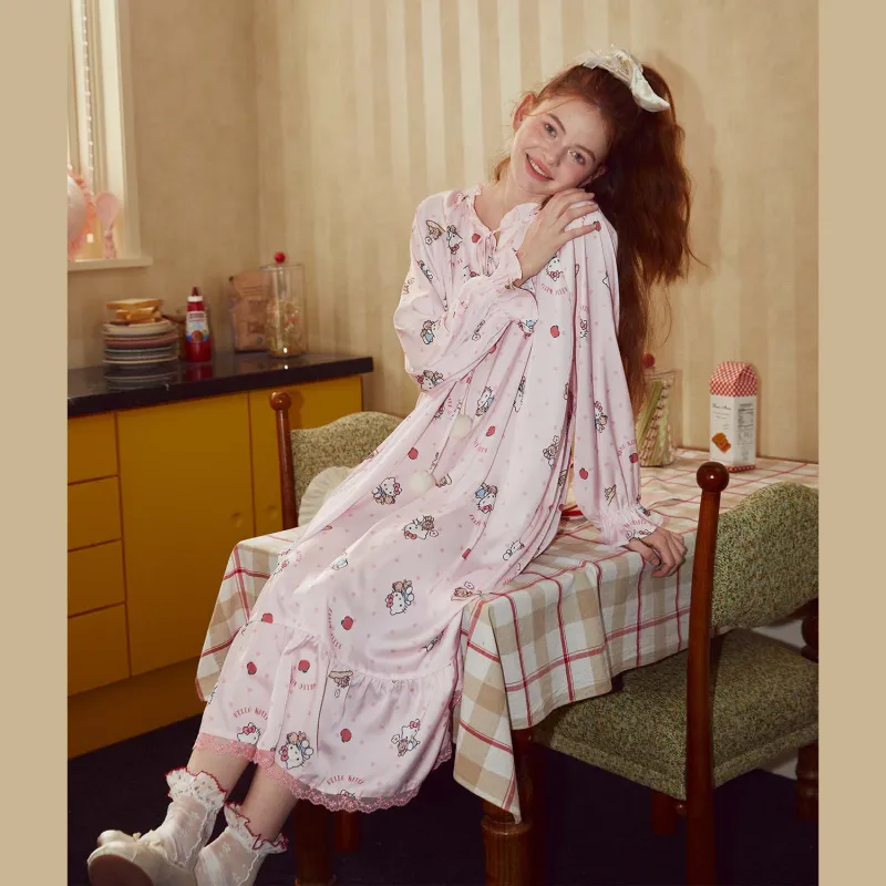 GUKOO x Hello Kitty/, Sanrio Series Nightgown Women's Pastel Pink-1