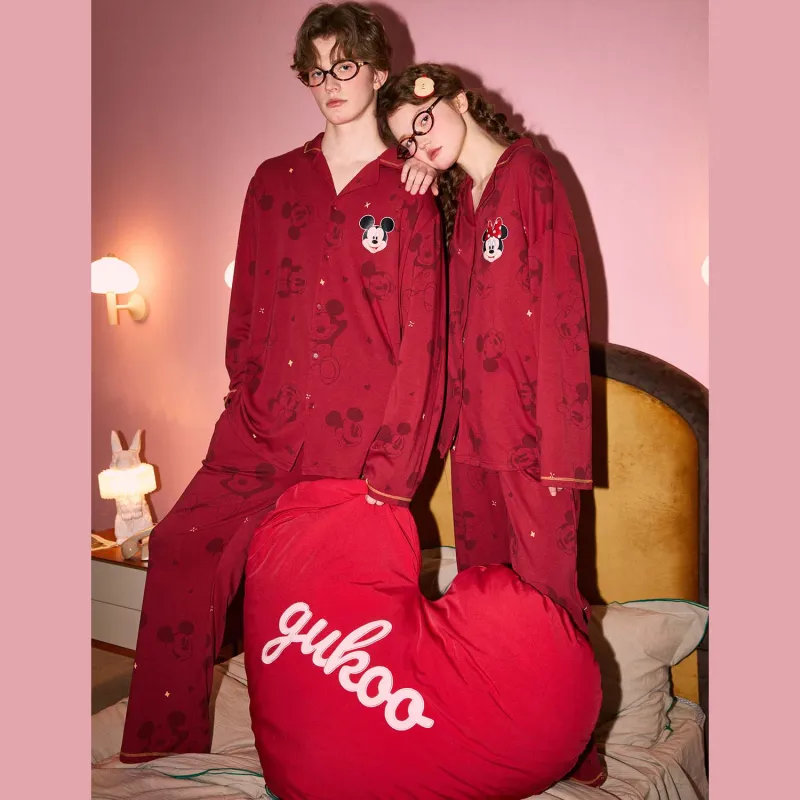 GUKOO x Disney Mickey Series Pajama Set Men's Dark Red-2
