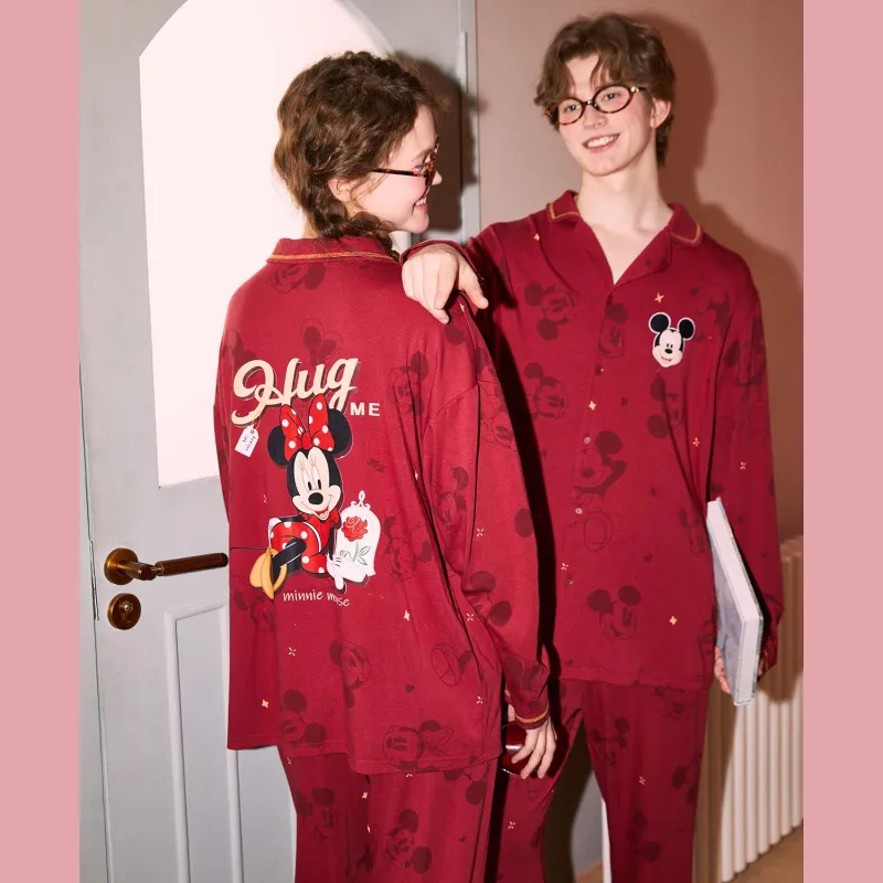 GUKOO x Disney Mickey Series Pajama Set Men's Dark Red-4