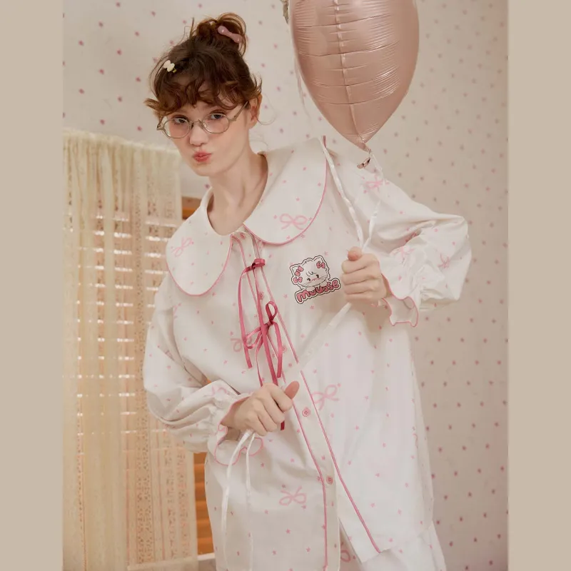 GUKOO Pajama Set Women's Pink White-3