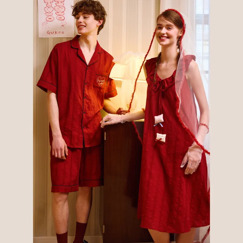GUKOO Nightgown Women's Gift Box Set Included Persimmon Red-1