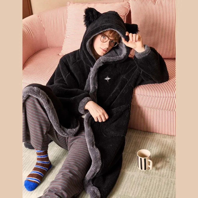 YSO Cool Cat Series Bath Robes Men's Black-3