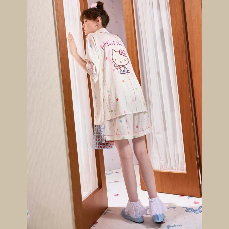 GUKOO x Hello Kitty Sanrio Series Pajama Set Women's Moon White-4