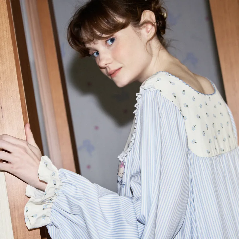 GUKOO x Hello Kitty Nightgown Women's Cloudy Mountain Blue-5