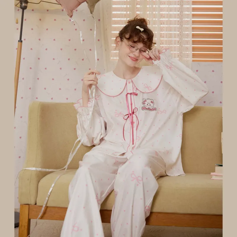 GUKOO Pajama Set Women's Pink White-1