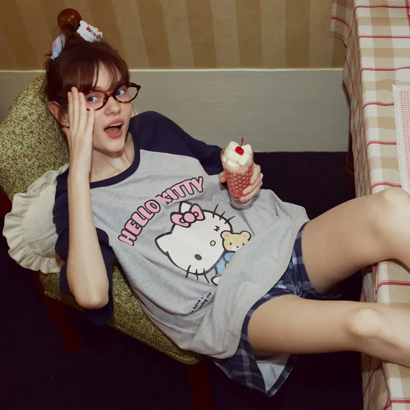 GUKOO x Hello Kitty Sanrio Series Pajama Set Women's Silver Gray-5
