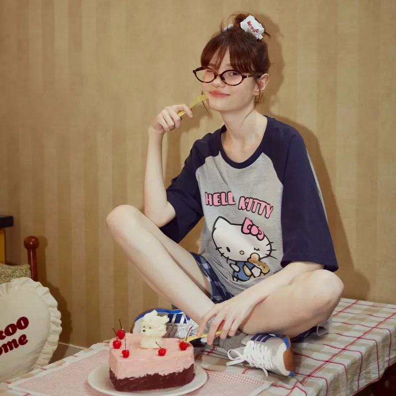GUKOO x Hello Kitty Sanrio Series Pajama Set Women's Silver Gray-1