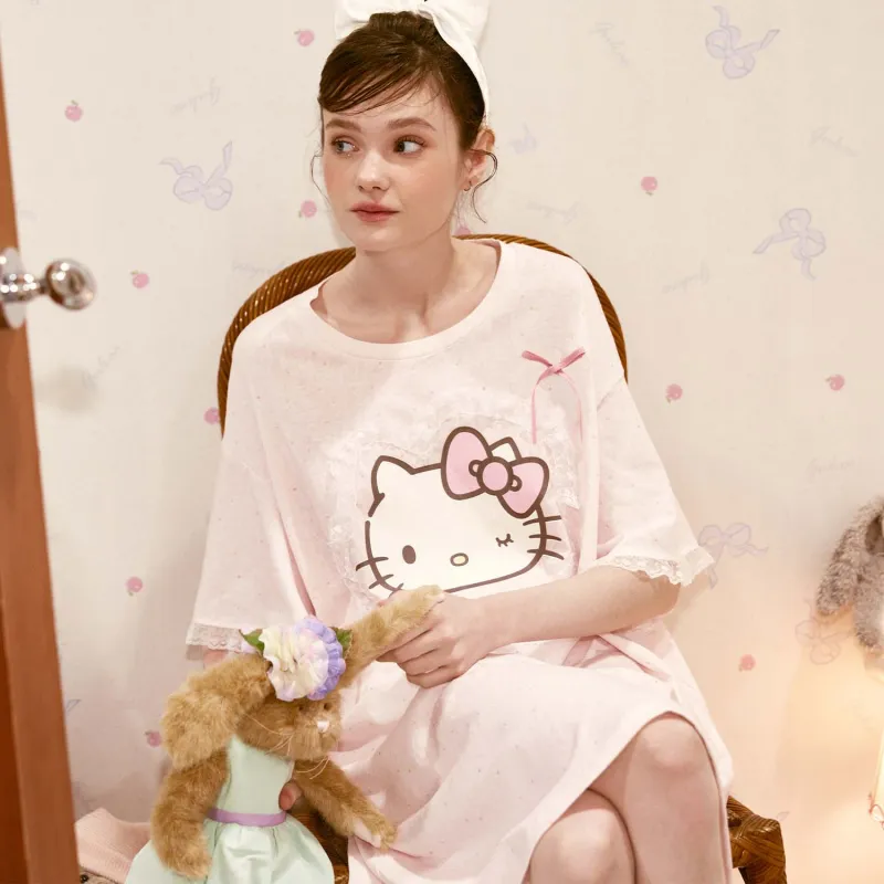 GUKOO x Hello Kitty Sanrio Series Nightgown Women's Ballet Pink-2