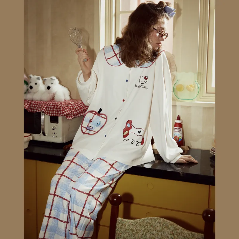 GUKOO x Hello Kitty Pajama Set Women's Cotton White-2