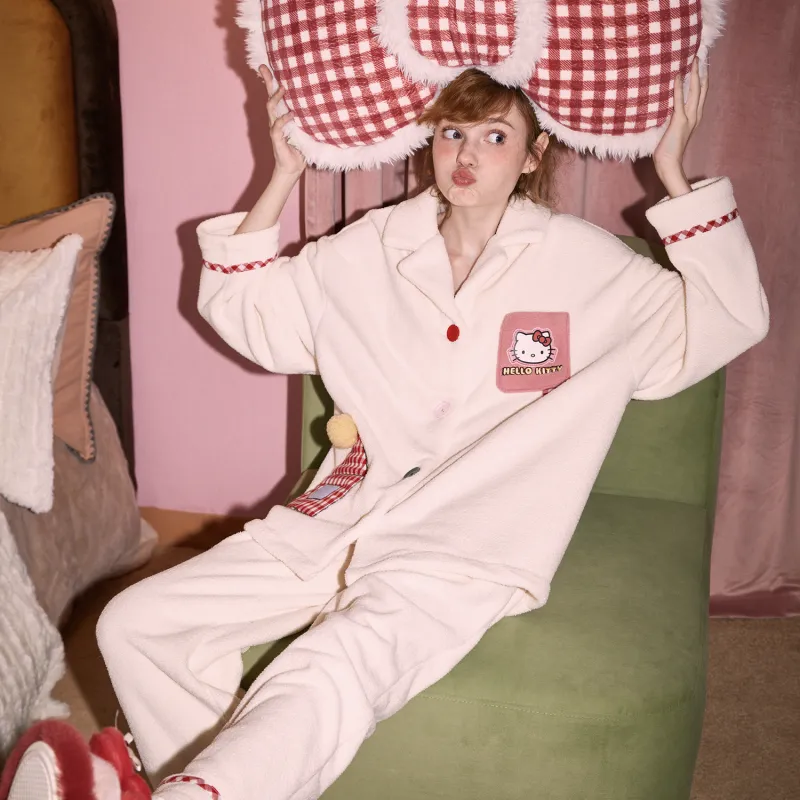 GUKOO x Hello Kitty Sanrio Series Pajama Set Women's Pearl White-2