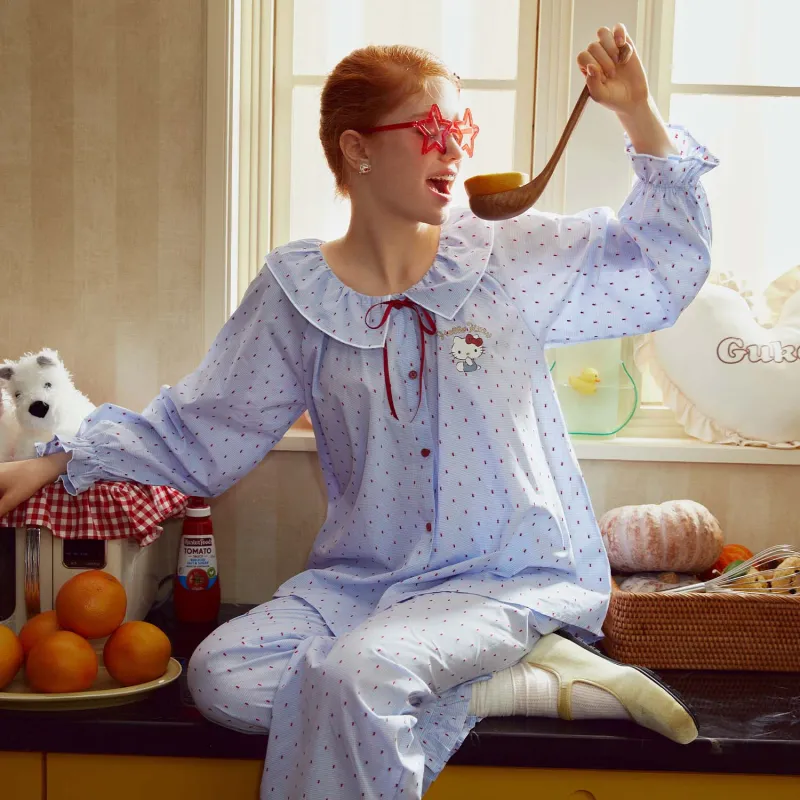 GUKOO x Hello Kitty Pajama Set Women's Sky Blue-5
