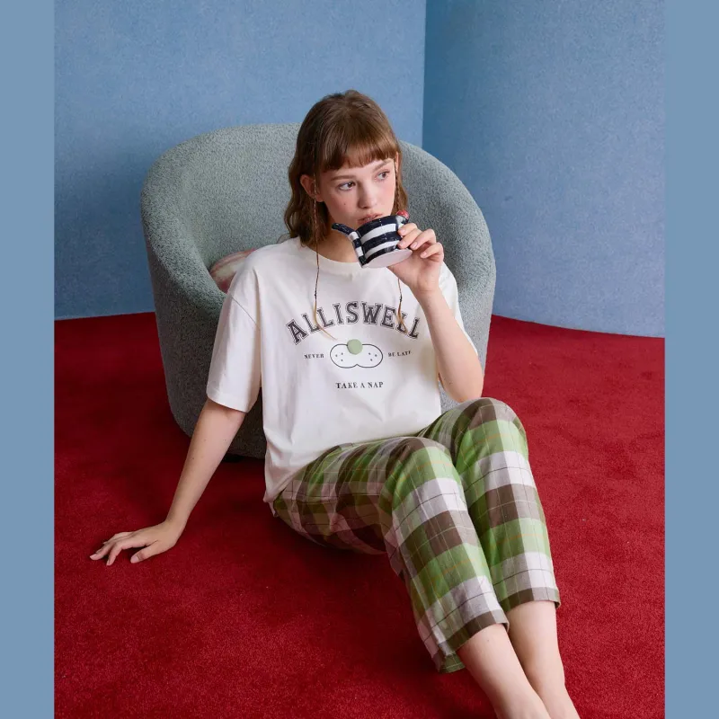 YSO Cool Cat Series Pajama Set Women's Coconut Milk White-3