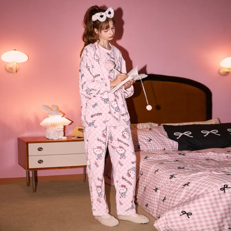 GUKOO x SANRIO Hello Kitty Pajama Set Women's Peach Pink-4